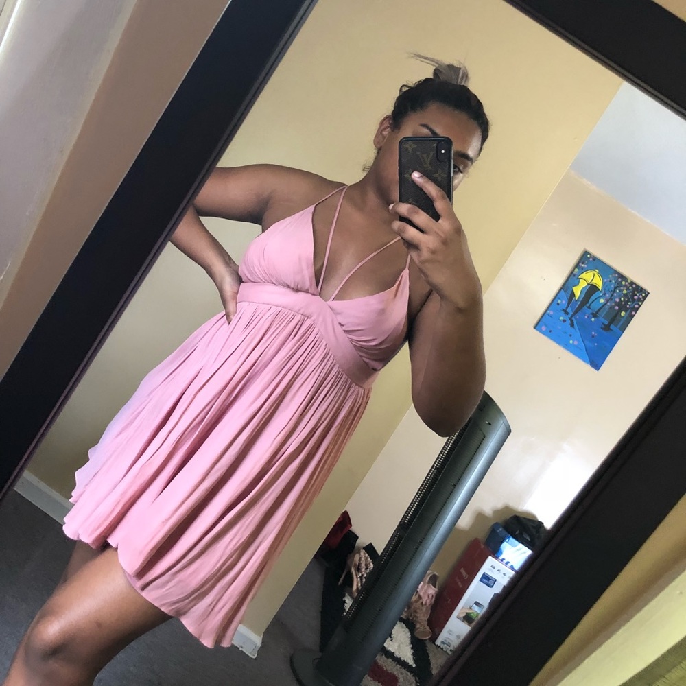 Pink flowy cocktail dress